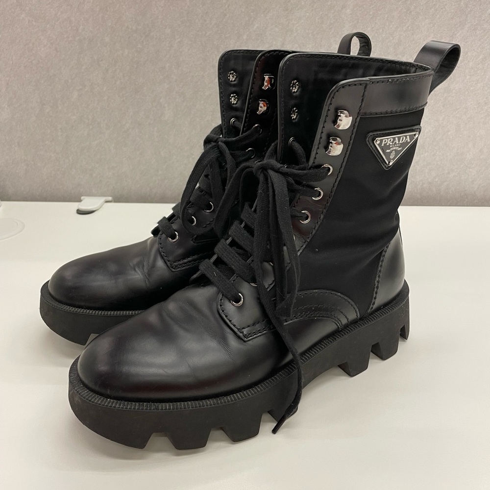Prada logo-plaque ankle boots